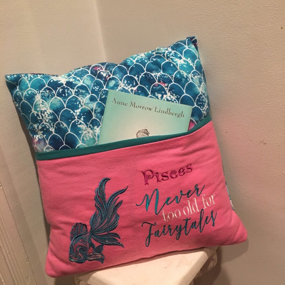 Fleece embroidered  book pillow     Pisces  Unique